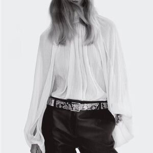 Elegant Sheer Blouse with Open-Slit Flowy sleeves